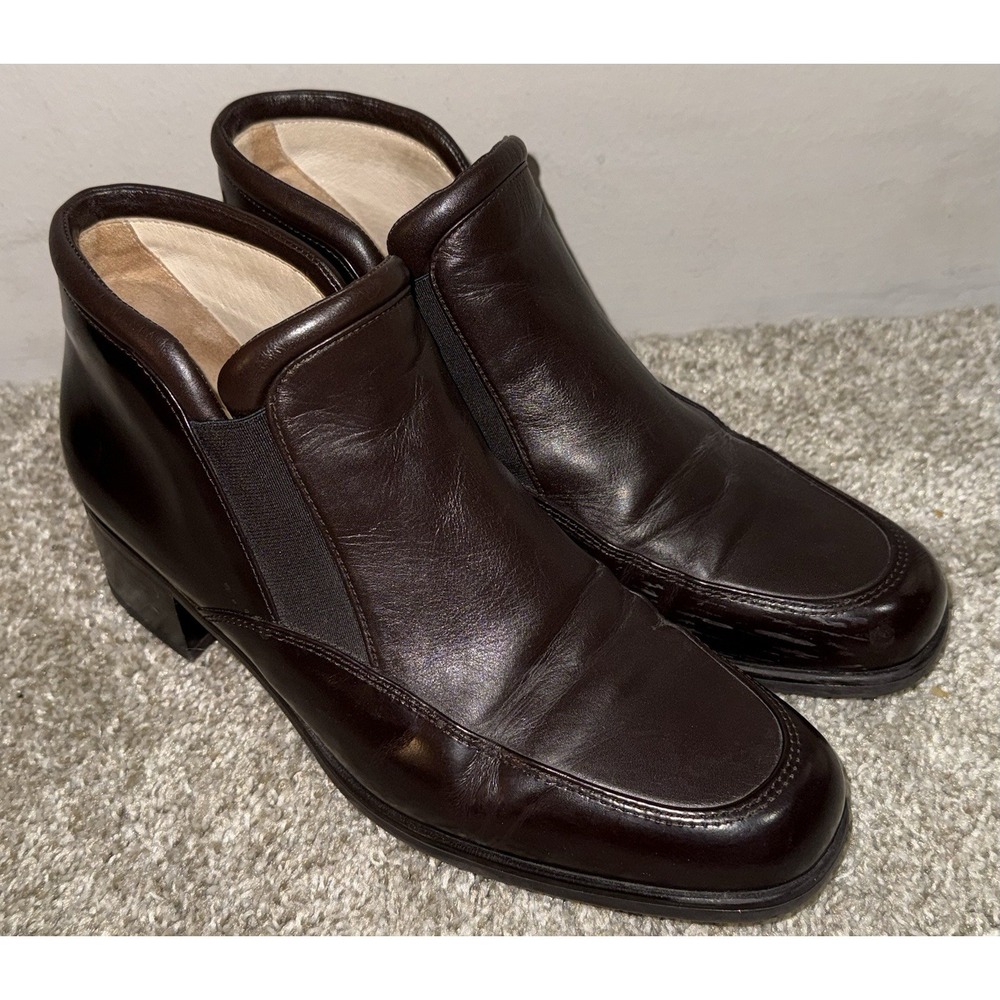 Gabor Fashion Dark Brown Leather Ankle Boots Booties Women's Size 9 Slip Ons